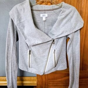 LOFT Gray Asymmetrical Zip Sweater